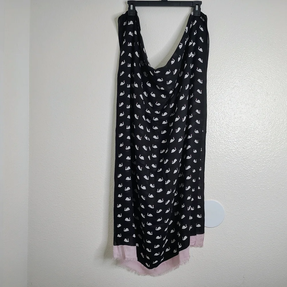 Kate Spade Black and White Swan Pattern Scarf - Picture 11 of 11